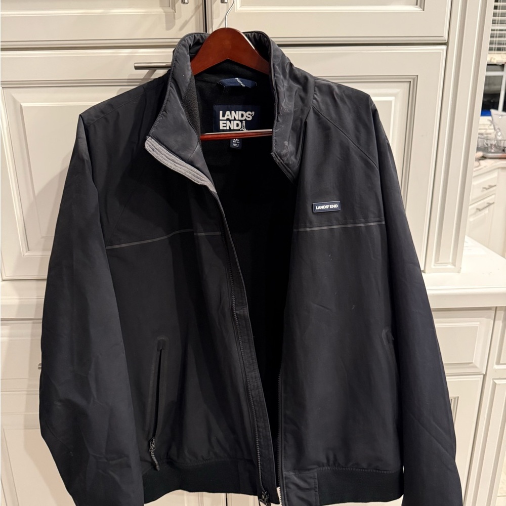 Lands' End Black Bomber Jacket with Water-Resistant Finish